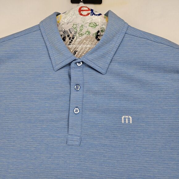 Travis Mathew Shirt Mens Large Polo Light Blue Preppy Casual Golf Striped - Picture 2 of 11
